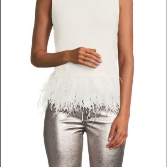NWT FRAME XS off-white crocheted top with feathers - Picture 6 of 11